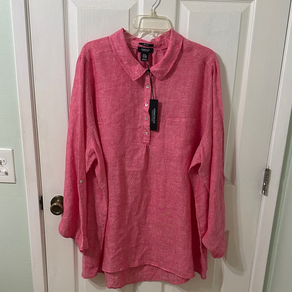 Jones & Co Vibrant Pink Button-Down Linen Shirt